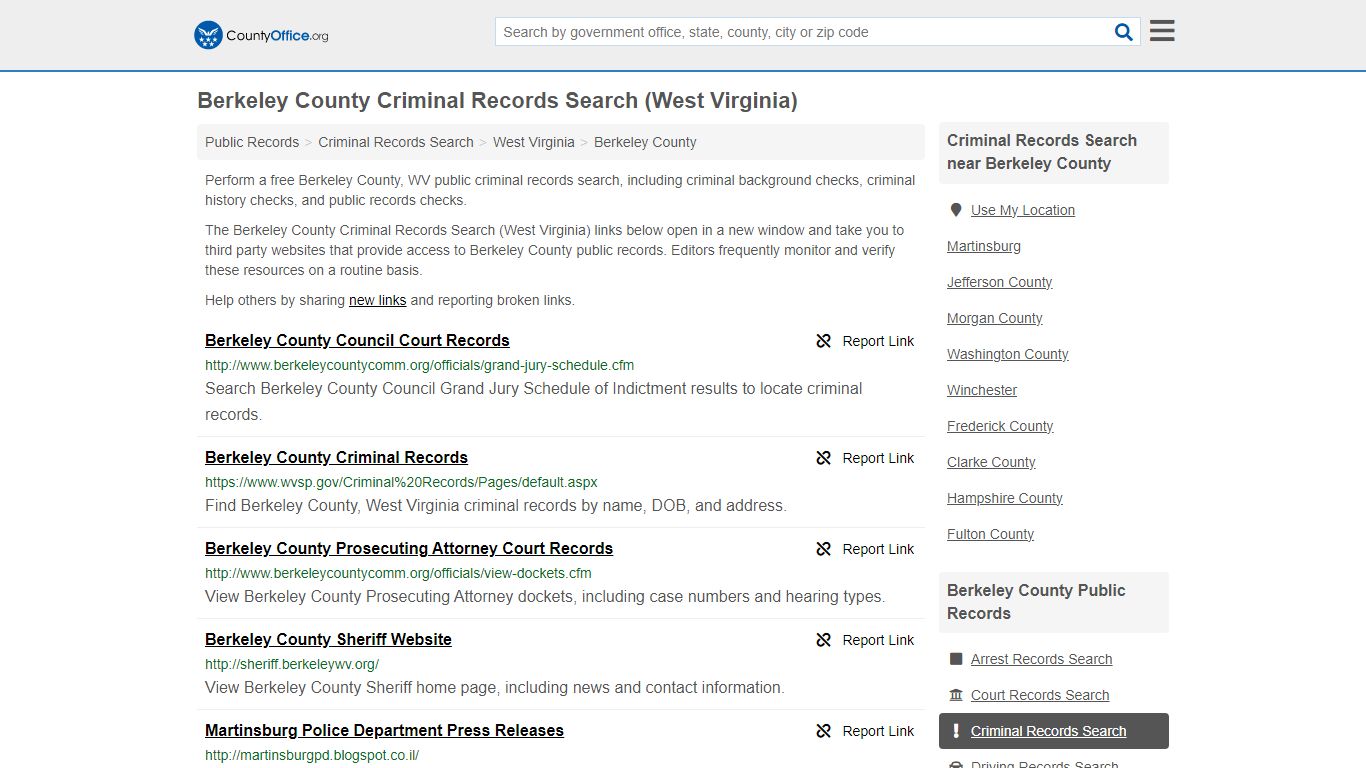 Berkeley County Criminal Records Search (West Virginia) - County Office