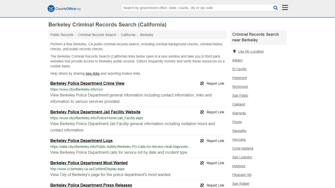 Berkeley Criminal Records Search (California) - County Office